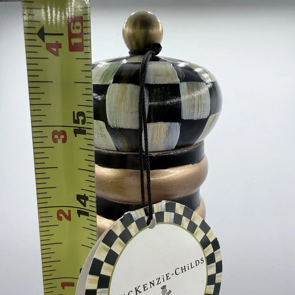 RARE Mackenzie Childs COURTLY CHECK WOOD PEPPER MILL GRINDER 16 1/2